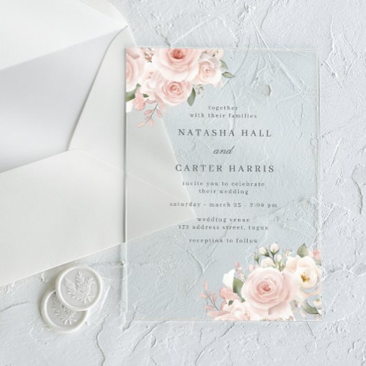 Beautiful Blush Flowers Elegant Wedding アクリル招待状