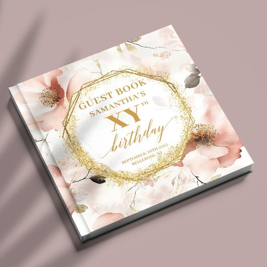 Beautiful Blush Ivory Gold Birthday Guest Book ゲストブック