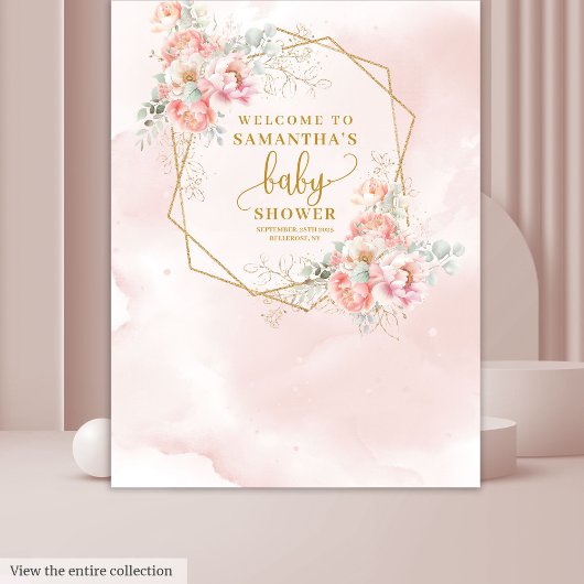 Beautiful blush pink flowers baby shower backdrop タペストリー