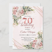 Beautiful Blush Pink Watercolor Floral 70 Birthday 招待状 (正面)