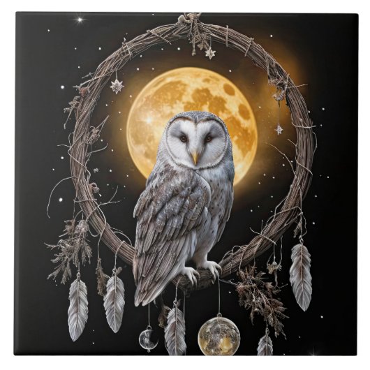 Beautiful Bohemian Dreamcatcher Owl タイル (正面)