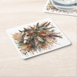 Beautiful Boho Horse  スクエアペーパーコースター