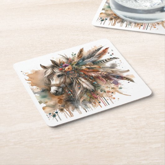 Beautiful Boho Horse スクエアペーパーコースター (アングル)