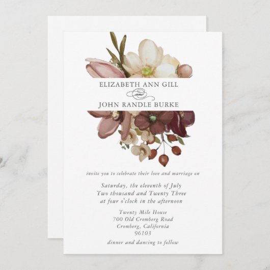 Beautiful boho rose & neutral wedding  招待状 (正面/裏面)