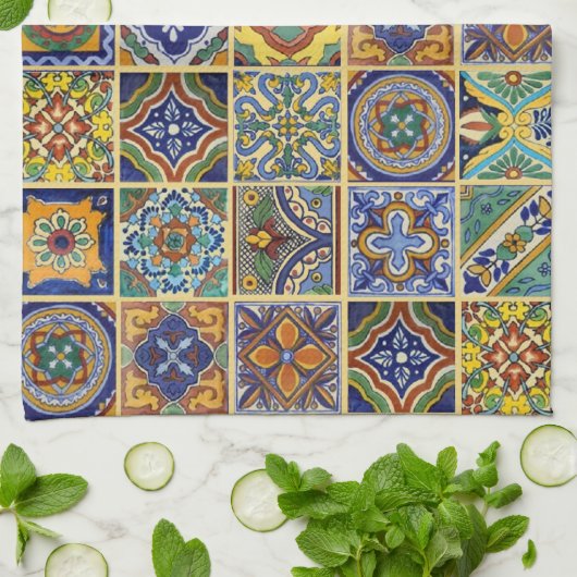 Beautiful Boho Talavera Tiles キッチンタオル (折り畳み)