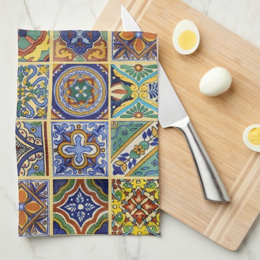 Beautiful Boho Talavera Tiles キッチンタオル (四つ折り)