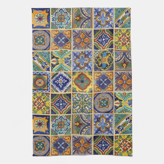 Beautiful Boho Talavera Tiles キッチンタオル (縦)