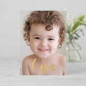 Beautiful Boys 1st Birthdayパーティー写真&金ゴールド 箔招待状 (立ち正面)