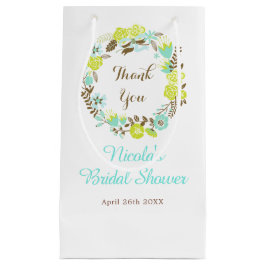 Beautiful Brown Green Floral Wreath Bridal Shower スモールペーパーバッグ