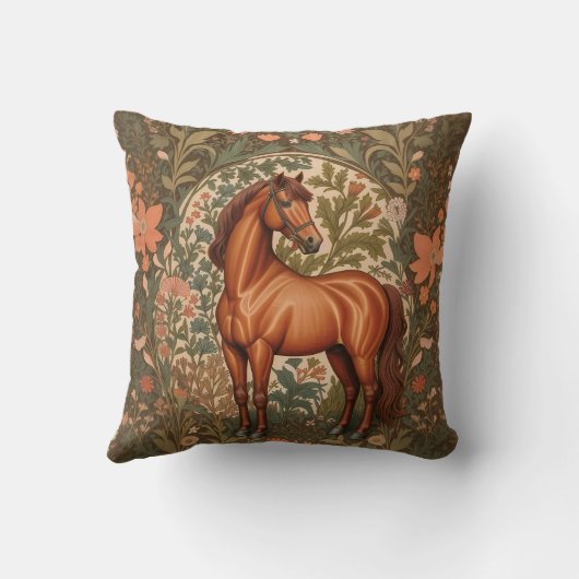 Beautiful Brown Horse William Morris Inspired  クッション (裏面)