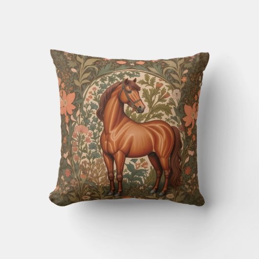 Beautiful Brown Horse William Morris Inspired  クッション (正面)