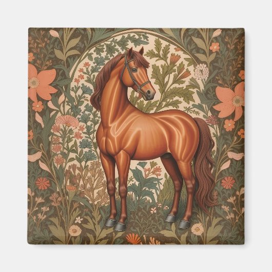 Beautiful Brown Horse William Morris Inspired マグネット (正面)