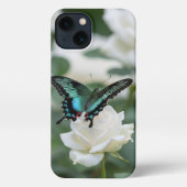 Beautiful Butterfly and white roses iPhoneケース (裏面)
