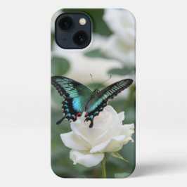 Beautiful Butterfly and white roses iPhone 13ケース