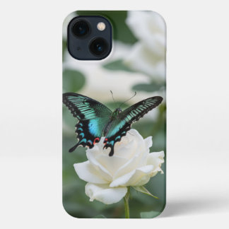 Beautiful Butterfly and white roses iPhone 13ケース
