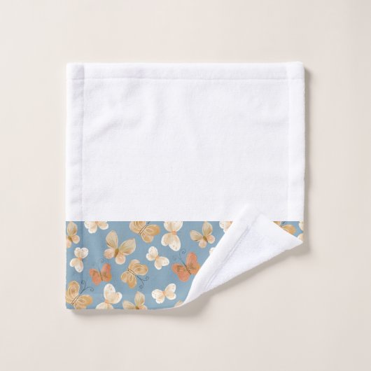 Beautiful Butterfly Pattern Blue バスタオルセット (ウォッシュタオル)