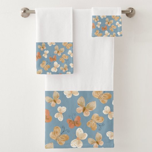 Beautiful Butterfly Pattern Blue バスタオルセット