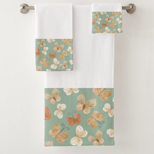 Beautiful Butterfly Pattern Green バスタオルセット