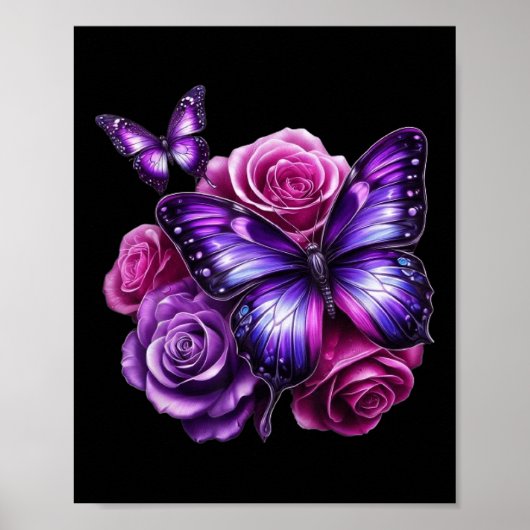Beautiful Butterfly Purple Rose Butterfly Lovers G ポスター (正面)