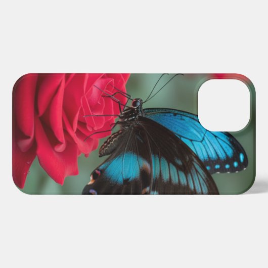 Beautiful Butterfly Red Rose - iPhoneケース (裏面横)