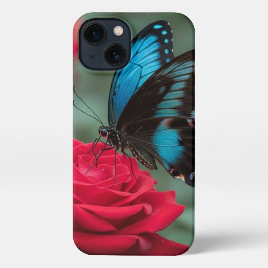 Beautiful Butterfly Red Rose - iPhoneケース (裏面)