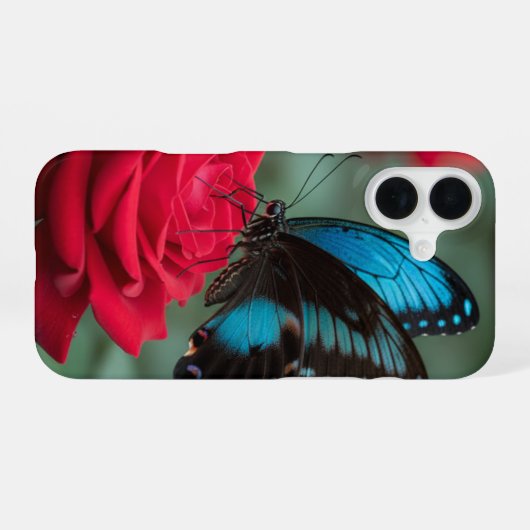 Beautiful Butterfly Red Rose - iPhone 16ケース (裏面横)
