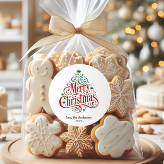 Beautiful Calligraphy Merry Christmas Tree Custom  ラウンドシール