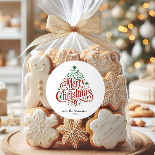 Beautiful Calligraphy Merry Christmas Tree Custom  ラウンドシール