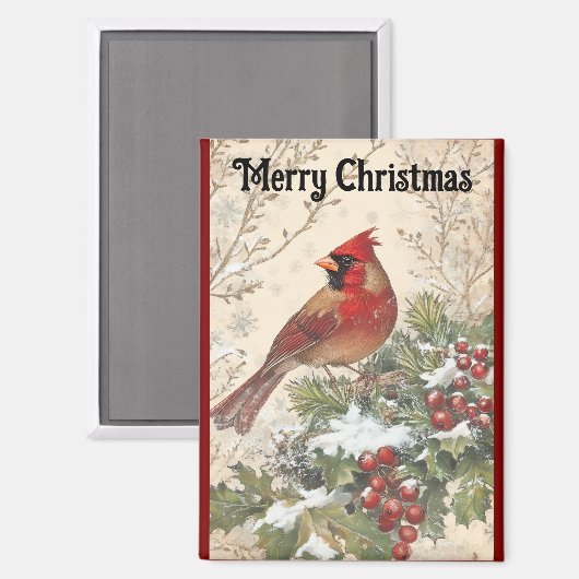 Beautiful Cardinal Christmas Magnet マグネット (正面/裏面)
