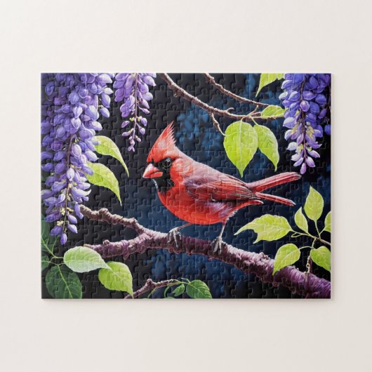 Beautiful Cardinal in the Wisteria ジグソーパズル (横)