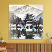 Beautiful Castle On Lake キャンバスプリント (インサイチュ (リビング))