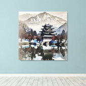 Beautiful Castle On Lake キャンバスプリント (インサイチュ (ウッドフロア))