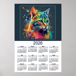 Beautiful Cat Calendar Watercolor Cat ポスター