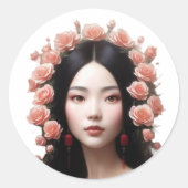 Beautiful Chinese woman with roses aiart ラウンドシール (正面)
