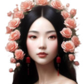 Beautiful Chinese woman with roses aiart ラウンドシール
