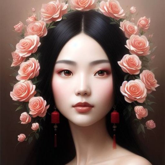 Beautiful Chinese woman with roses aiart ラウンドシール