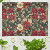 Beautiful Christmas Floral and Pine Cones キッチンタオル (折り畳み)