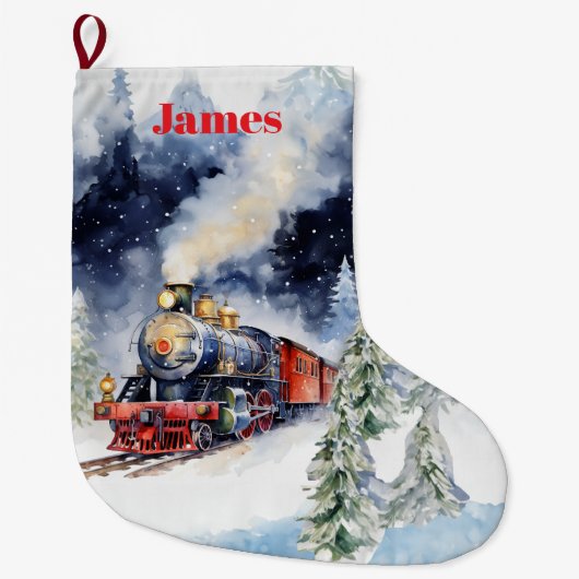Beautiful Christmas Train Stocking - Personalized ラージクリスマスストッキング (正面)