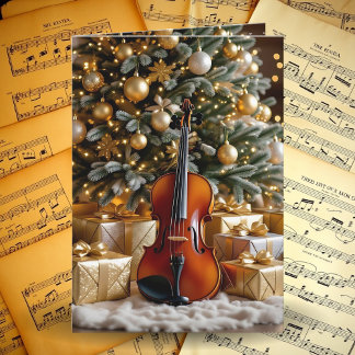 Beautiful Christmas Tree and Violin Festive Poem シーズンカード