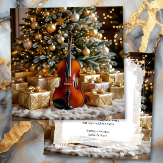 Beautiful Christmas Tree and Violin Festive Poem シーズンカード