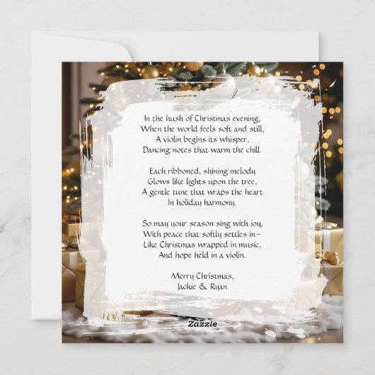 Beautiful Christmas Tree and Violin Festive Poem シーズンカード (裏面)