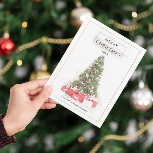 Beautiful Christmas Tree Watercolor Holidays Art  ポストカード