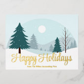 Beautiful Christmas Trees Winter Gold 箔シーズンポストカード (正面)