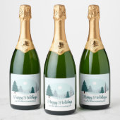 Beautiful Christmas Trees Winter Holiday Party スパークリングワインラベル (ボトル)