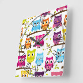 Beautiful Colorful Custom Owl スクエア壁時計 (傾斜)