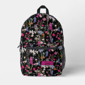 Beautiful Colorful Floral Motif Black Custom Name プリントバックパック (正面)