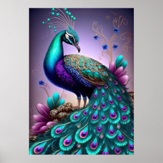Beautiful Colorful Peacock Peafowl Bird Wildlife ポスター