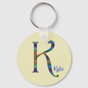 Beautiful Colorful Tile Letter K Initial Monogram キーホルダー