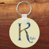 Beautiful Colorful Tile Letter K Initial Monogram キーホルダー (正面)