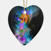 Beautiful Colorful Treble Clef Flower Leaves Paint セラミックオーナメント (左)